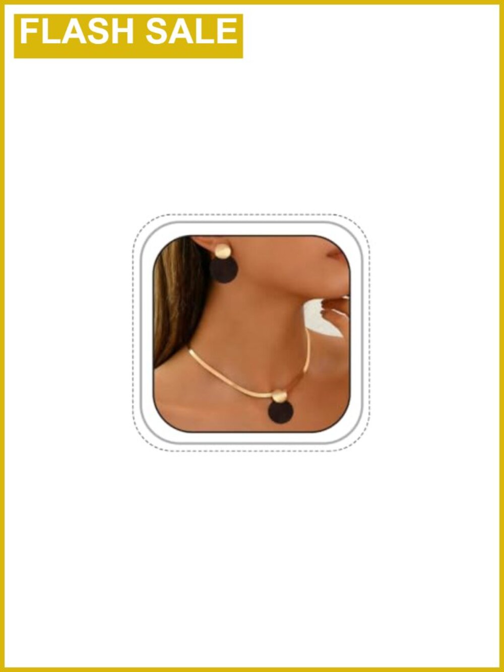 Chunky Double Disc Pendant Herringbone Choker Necklace Drop Earrings Set